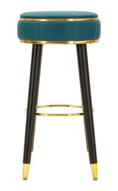 Sgabello Bar London Verde Ø38x75 cm in Pino e MDF e Spugna e Metallo e PU      