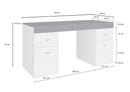 Scrivania 2 Ante 2 Cassetti 130x60x75 cm Sliding Bianco Lucido e Ardesia