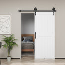 Porta Scorrevole in Stile Country con Binario 91,5x 213,4A cm in Legno e Acciaio Bianco e Nero   