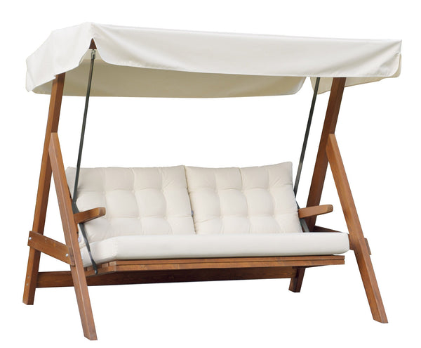 prezzo Dondolo da Giardino 3 Posti 190x120x180 cm in Legno con Cuscini Ecrù