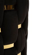 Puff con Contenitore Shanty Nero Set 2 Pz Ø37x42 cm - Ø28x35 cm in Ferro e MDF e Spugna e Poliestere Nero e Oro      