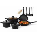 Set 11 Pezzi Batteria di Pentole Serena con 3 Mestoli in Alluminio Pressofuso Nero      