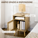 Comodino per Camera da Letto Stile Boho 39x35x60 cm con Armadietto e Ripiano Aperto in Legno e Rattan   