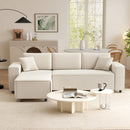 Divano con Penisola a 3 Posti 241x153x83 cm in Tessuto Effetto Velluto Bianco Crema   