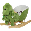 Cavallo a Dondolo per Bambini 32 Melodie in Legno e Peluche Dinosauro Verde 