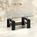 Tavolino da Caffè Moderno a 2 Livelli 90x50x42 cm con Piano in Vetro Temperato in Legno e Acciaio Nero      