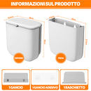 Pattumiera Cucina 10L da Appendere 28x8,5x29,5 cm Salvaspazio con Coperchio a Doppia Apertura in PP Bianco      
