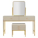 Toeletta Luxury con Specchio e Sgabello 120x45x75 cm in Pino e MDF e Spugna e Specchio e Poliestere e Metallo      