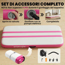 Tappetino Gonfiabile Ginnastica 205x102x10 cm con Pompa Elettrica e Borsa Trasporto in PVC Rosa      