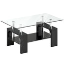 Tavolino da Caffè Moderno a 2 Livelli 90x50x42 cm con Piano in Vetro Temperato in Legno e Acciaio Nero      