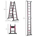 Scala Telescopica Pieghevole 12 Gradini 379x67,5x11 cm in Alluminio e Nylon Nero e Rosso
