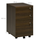 Cassettiera Schedario Portadocumenti 3 Cassetti 40x50x68,5 cm per Ufficio in MDF con Ruote Marrone