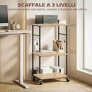 Mobile Supporto per Stampante a 3 livelli 43x30x82 cm con Ruote e Ganci in Legno e Metallo Marrone Rustico.      