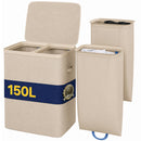 Cesto Portabiancheria Sporca 56x40x 67 cm con Divisorio Doppia Cesta 150L in Poliestere Beige      