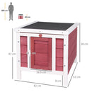 Conigliera 51x42x43 cm con Tetto Apribile in Asfalto Rampa Antiscivolo in Legno Rosso      