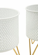 Porta Vasi Gaspy Coppia Ø16x20 cm - Ø13x20 cm in Ferro Oro e Bianco      