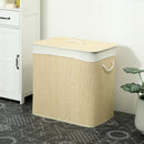 Cesto Portabiancheria 60x40x60 cm con Coperchio 3 Scomparti 144L con Sacca Removibile e Lavabile in Bambù Crema      