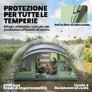 Tenda da Campeggio Multi-Stanza 505x390x196 cm per 2-4 Persone con Finestre e Veranda Struttura in Fibra di Vetro Verde      