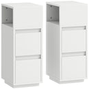 Set di 2 Comodini 25x30x65 cm con 2 Cassetti e Ripiano Aperto Salvaspazio in Legno Bianco      