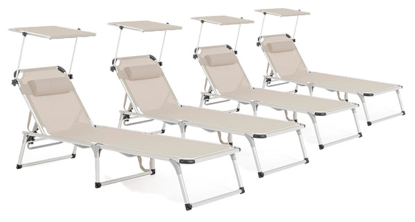 acquista Set 4 Lettini Prendisole da Giardino con Tettuccio 58x193x76 cm in Alluminio Cayo Grigio Ghiaccio
