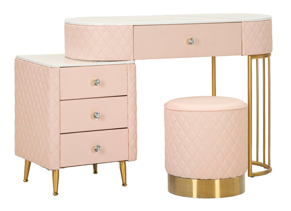 sconto Toeletta Sharon Rosa con Puff 120x40x75 cm in Pino e MDF e Metallo e Plastica