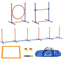 Set Agility Dog con Anello e Barra per Salto Paletti Slalom Fischietto Palline e Borsa Arancione      