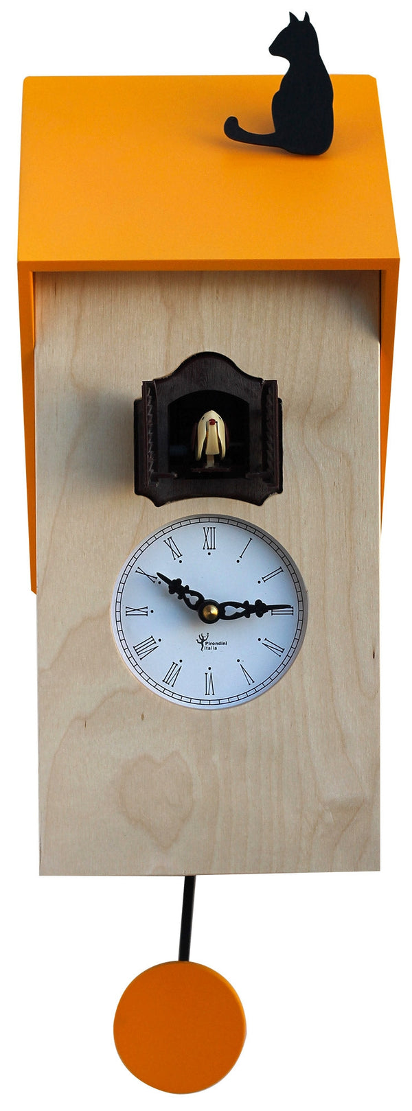 Orologio a Cucù da Parete 17x37x12 cm con Gatto Pirondini Italia Vicenza Naturale e Giallo prezzo
