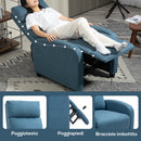 Poltrona Reclinabile 69x88x101 cm Imbottita con Poggiapiedi in Tessuto Effetto Lino e Acciaio Blu      