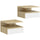 Set di 2 Comodini Sospesi 35x32x22,5 cm con Cassetto e Mensola Aperta Rivestimento in Melamina Bianco e Rovere
