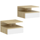 Set di 2 Comodini Sospesi 35x32x22,5 cm con Cassetto e Mensola Aperta Rivestimento in Melamina Bianco e Rovere      