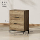 Cassettiera 3 Cassetti Antiribaltamento 62x35x82 cm in Legno e Metallo Marrone Scuro   