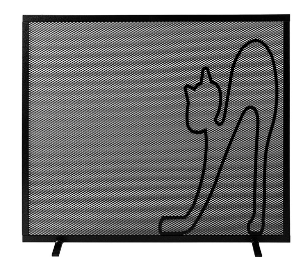 Parascintille per Camino a 1 Anta Design Gatto 60x50 cm in Ferro Verniciato Grigio Martellato acquista