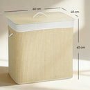 Cesto Portabiancheria 60x40x60 cm con Coperchio 3 Scomparti 144L con Sacca Removibile e Lavabile in Bambù Crema      
