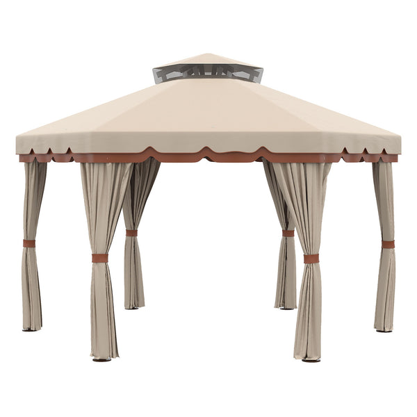 Gazebo da Giardino 4x4m con Tende in Acciaio e Poliestere Marrone online