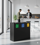 Pattumiera Sistema di Raccolta Rifiuti 90x30xh80 cm In Acciaio Verniciato 3 Scomparti Nero