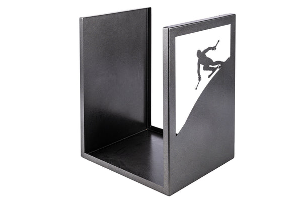 Porta Legna Sagomato Sciatore 40,5x35,5x50 cm in Ferro Verniciato Grigio Martellato prezzo