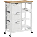Carrello da Cucina 67x37x85,5 cm con 3 Cassetti e 3 Ripiani Aperti in Legno Bianco      