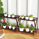 Set 2 Portapiante a 2 Livelli 73x36x64 cm con Design a Doghe in Legno Marrone  