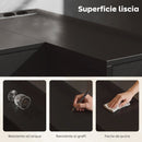 Scrivania Angolare 126x48x80 cm a 6 Cassetti con Gancio Laterale e Prese Integrate in Legno e Acciaio Nero      