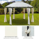 Gazebo da Giardino Ø3,5x2,75m con Tende in Acciaio e Poliestere Bianco