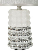 Lampada da Tavolo Lace Ø23x33 cm in Ceramica e Ferro e Tessuto Bianco e Argento      