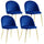 Set 4 Sedie Imbottite 49x52x79 cm in Velluto Blu e Oro