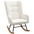 Sedia a Dondolo in Velluto Teddy, Metallo e Legno per Camera da Letto e Soggiorno, 70x94x100 cm, Bianco Crema      