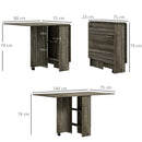 Tavolo Salvaspazio a Ribalta 140x75x74 cm fino a 6 Persone Rivestimento in Melamina Grigio  