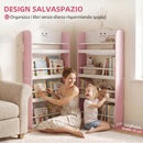 Libreria Montessoriana per Bambini 3-6 Anni 60x15x120,5 cm 4 Ripiani in Legno Rosa      