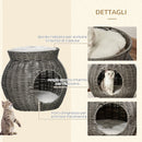 Cuccia per Gatti Ø50x43,5 cm in Rattan Grigio Scuro