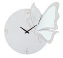 Orologio Glam Farfalla Bianco 66x4,5x64 cm in Ferro MDF e Specchio Bianco