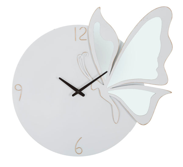 online Orologio Glam Farfalla Bianco 66x4,5x64 cm in Ferro MDF e Specchio Bianco