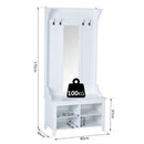 Mobile Ingresso con Appendiabiti Specchio e Scarpiera in Legno Bianco 80x40x170 cm 