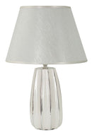Lampada da Tavolo Emmi Ø30x45 cm in Ceramica e Ferro e Tessuto Bianco e Argento      